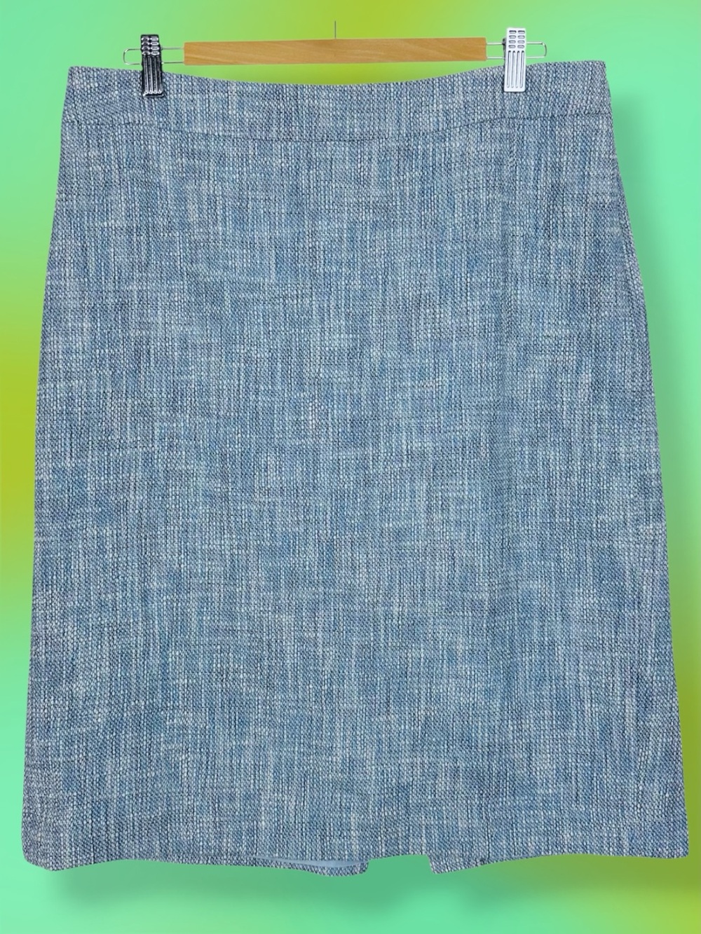 Ann Taylor Loft Tweed Lined Knee Length Office Career Pencil Skirt Blue Gray